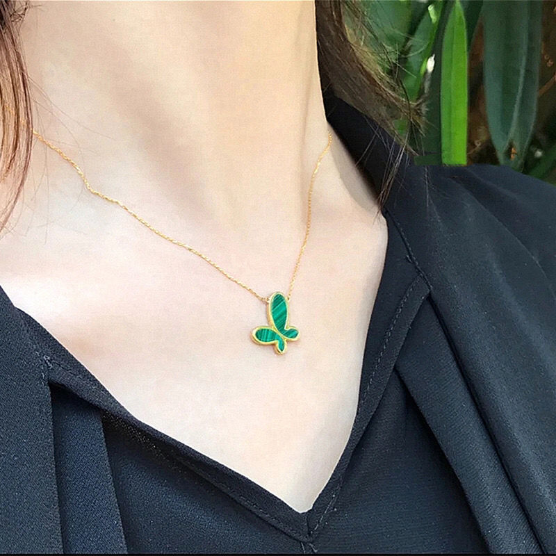 Trendy Green Butterfly Personality Pendant Beaded Clavicle Chain