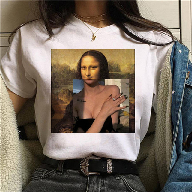 Title 2, Rundhalsausschnitt mit Mona-Lisa-Print und kurz...