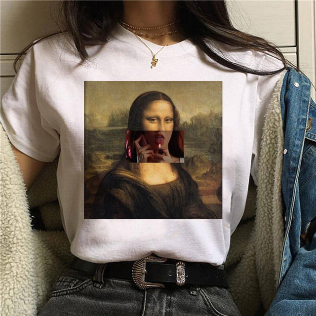 Title 8, Rundhalsausschnitt mit Mona-Lisa-Print und kurz...