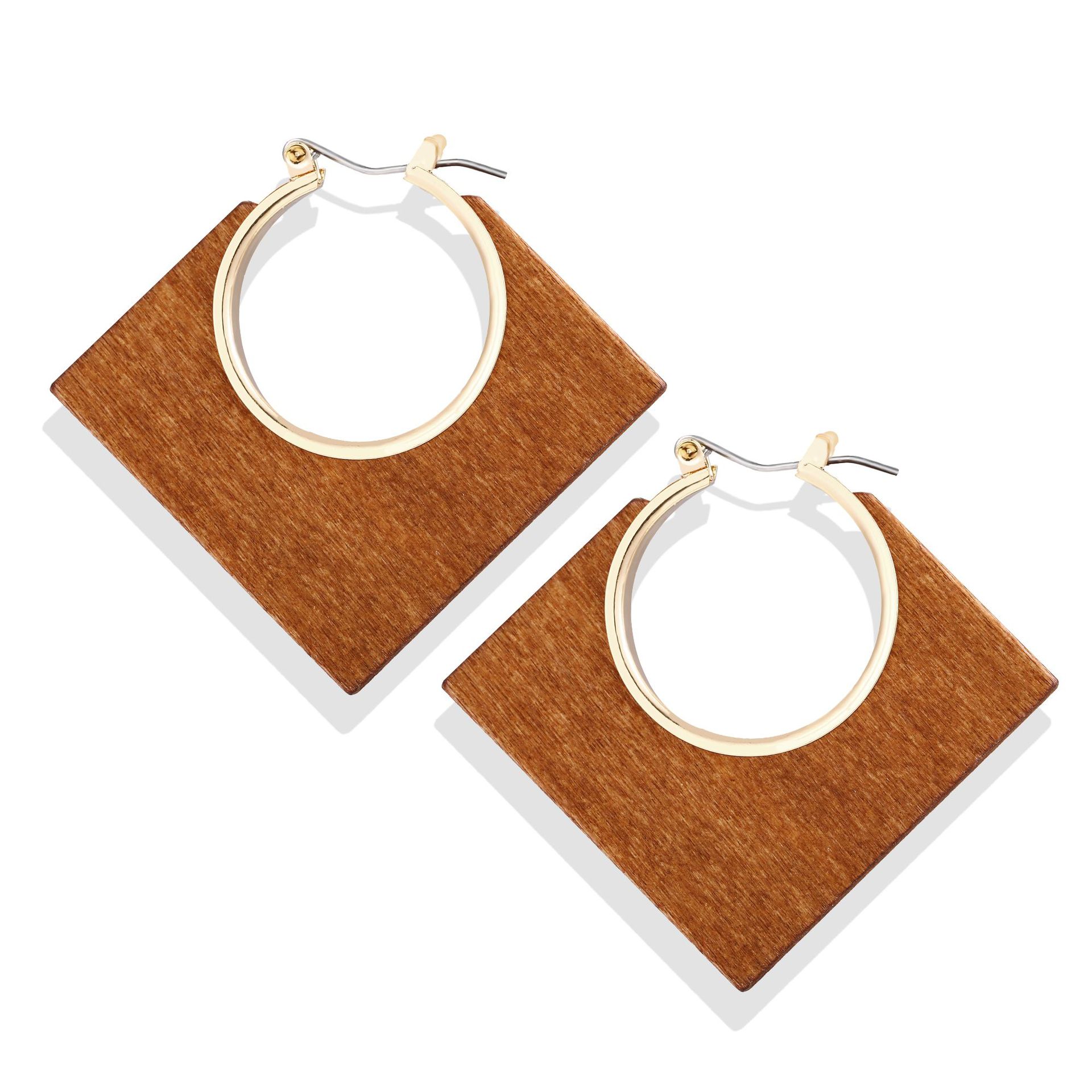 Square Wooden Earrings Creative Retro Classic Brown Geometric Earrings