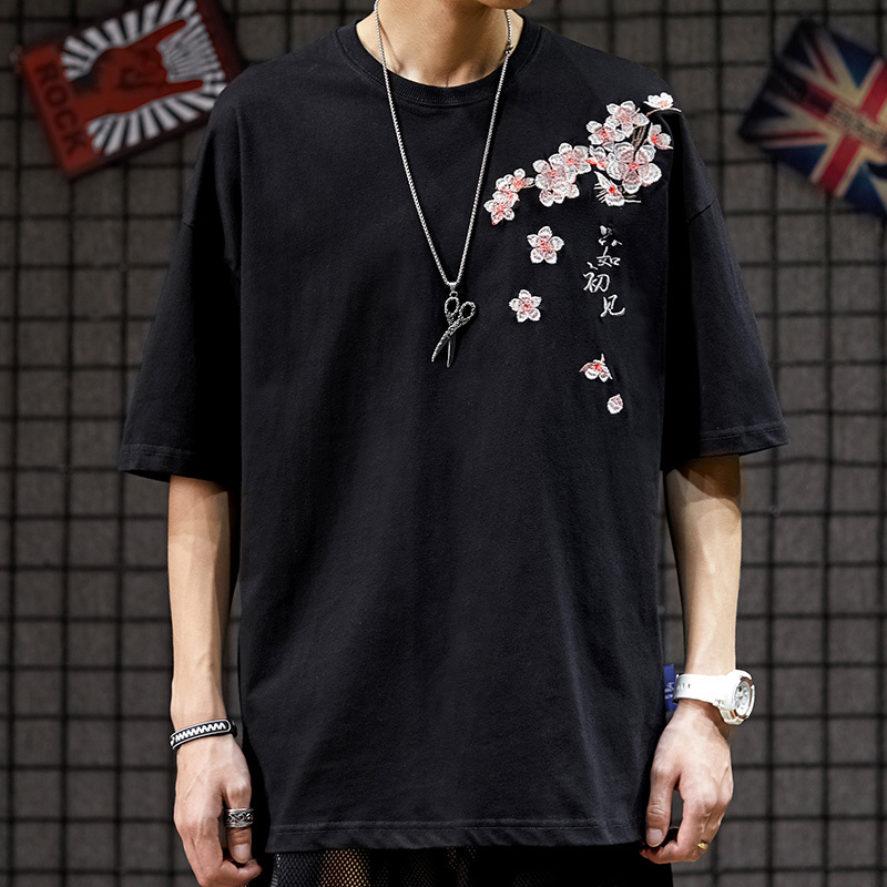 Title 4, Crane Embroidery Lovers Summer Half-Sleeved T-S...