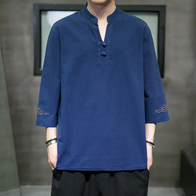 Embroidered Linen Short-sleeved T-shirt