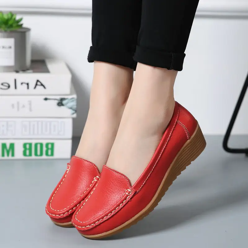 Mother's Shoes Casual White Shoes Women's Wedge Heel Women's Single Shoes