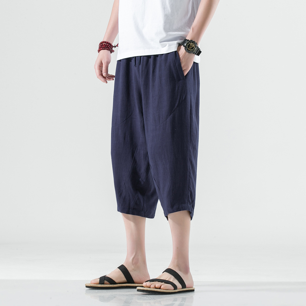 Cotton And Linen Cropped Trousers