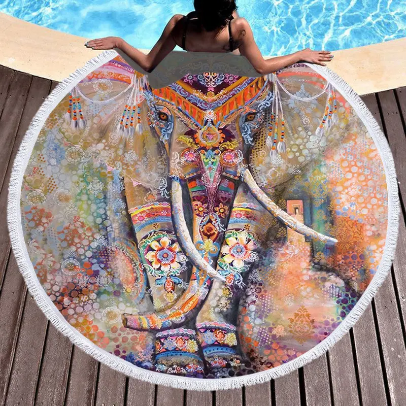 Round Beach Towel with Tassel Digital Printing Microfiber Bath