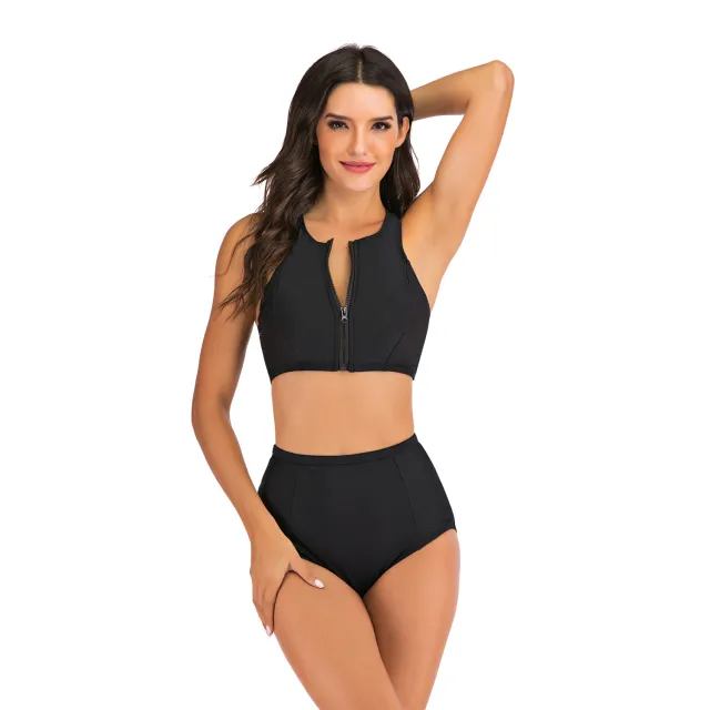 Sports Vest Split Flat Bikini Suit Black - Shop at LoveMi