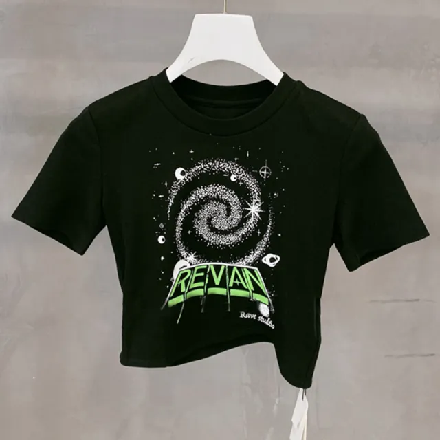 Summer New Style Self cultivation All match Round Neck Printed Letters Casual Short sleeved T shirt Top Women's Clothing Black - Shop at LoveMi