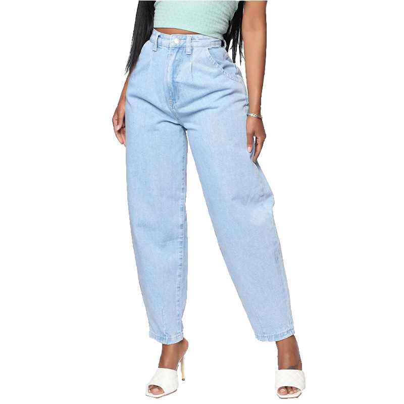 European And American Women's Light Blue Wide-leg Jeans