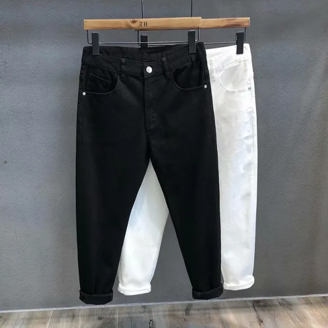 White Jeans Men''s Small Leg Capris Summer Korea Black - Shop at LoveMi
