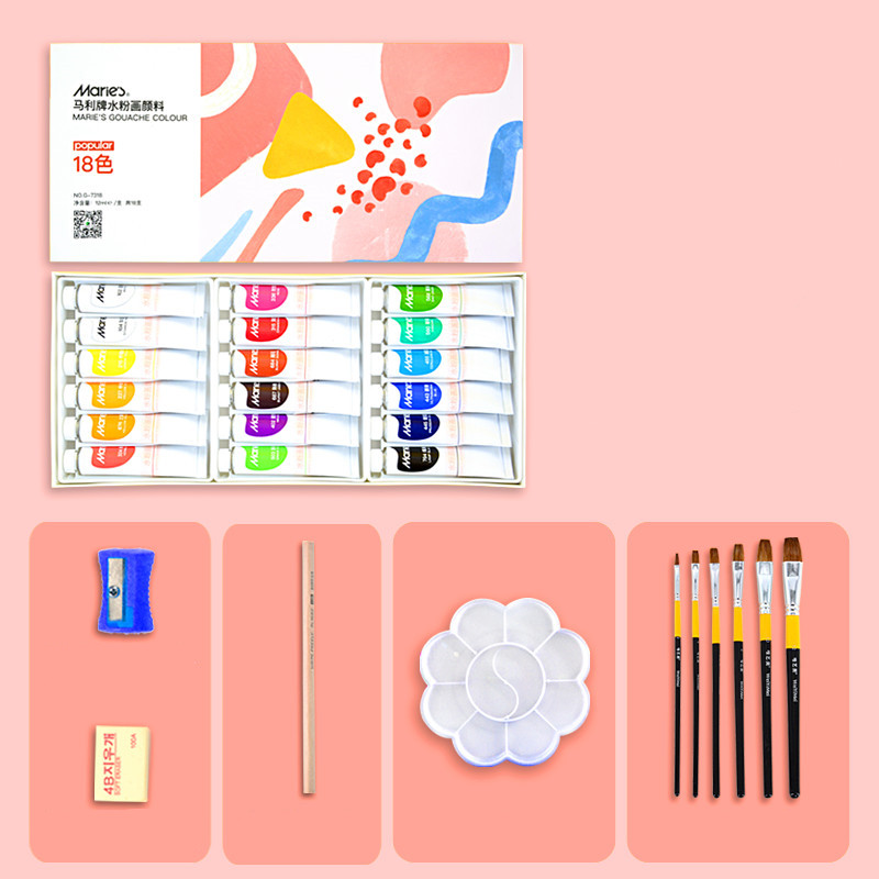Marley brand gouache pigment set small box portable beginner art student special 36 color 24 color 12 color Mary malimalima children''s extrusion professional painting tool