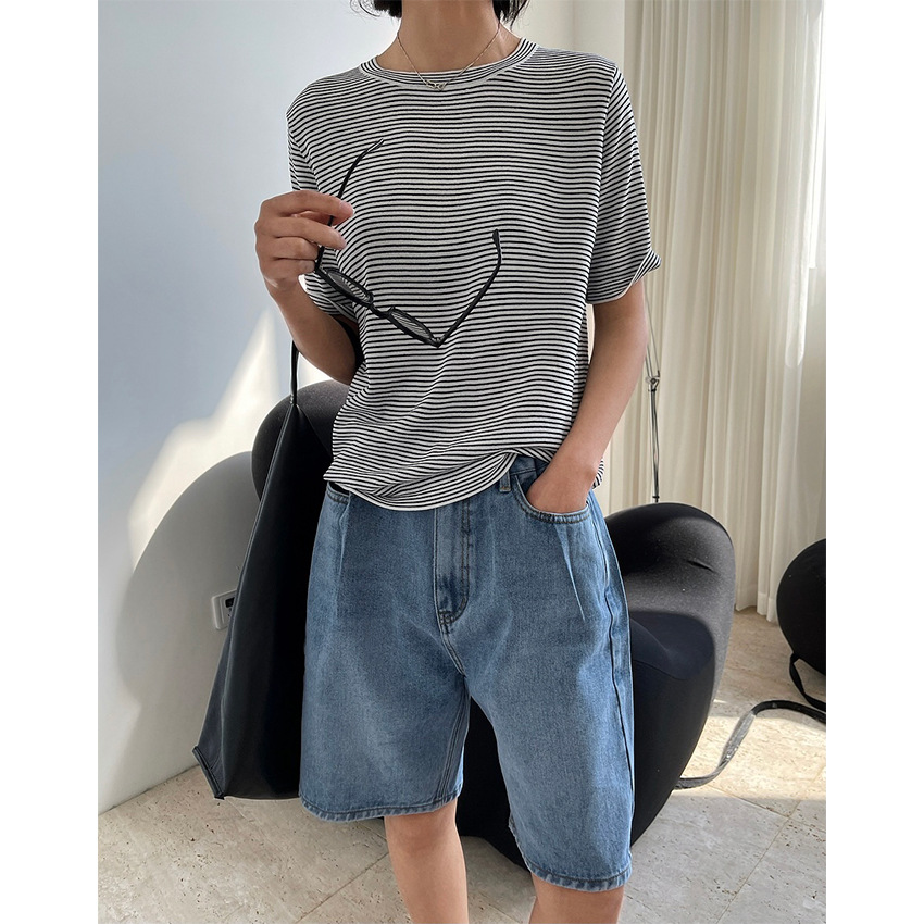 Title 2, Summer New Korean Style Simple Stripe Short Sle...