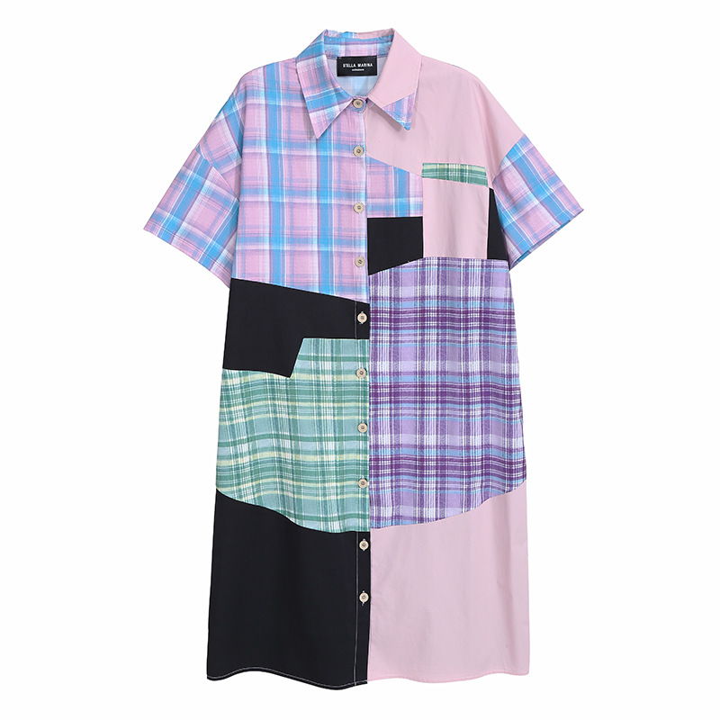 Plaid Short Sleeve Shirt Dress Photo Color - Shop at LoveMi