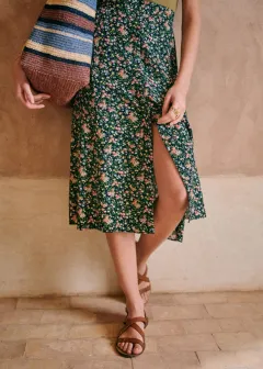 Slit Skirt High Waist All-match A-line Midi Skirt - Green - View 1