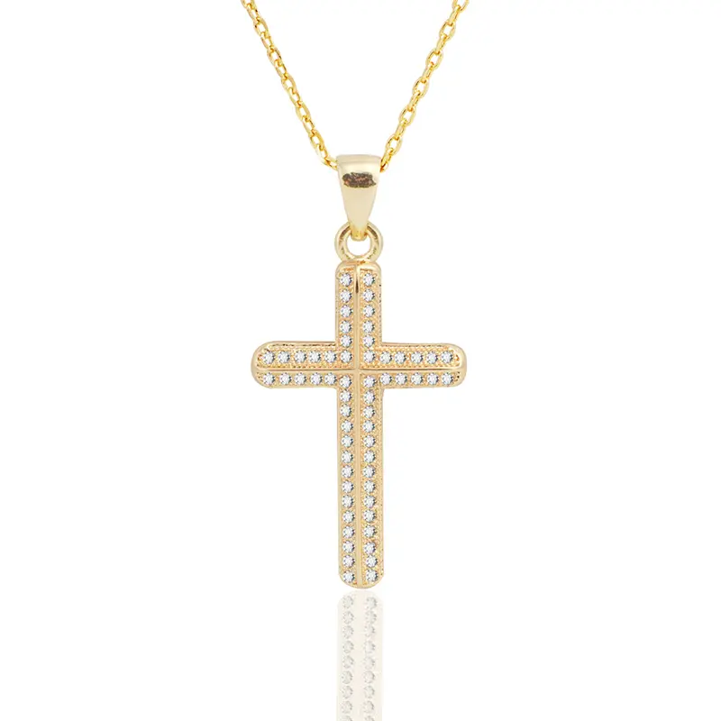 Full Diamond Cross Pendant Necklace Women
