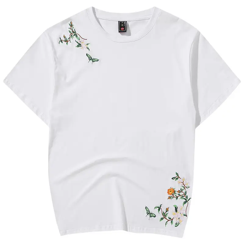 Loose Round Neck Embroidered Short-sleeved T-shirt Men's National Trend
