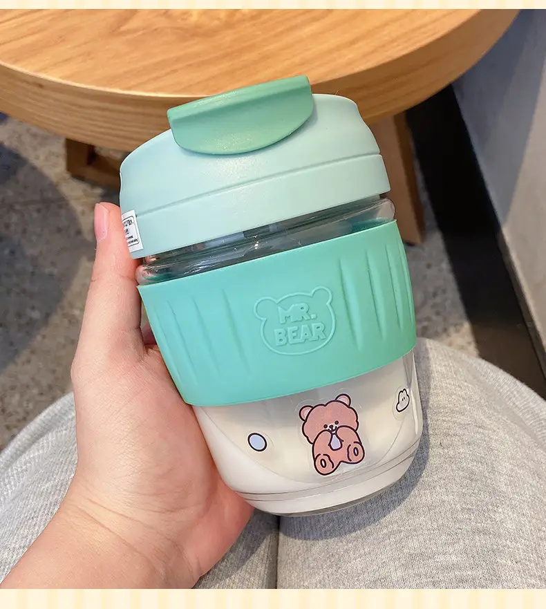 Cartoon High Temperature Resistant Portable Glass Doodle Cup With Lid
