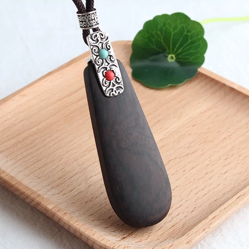 Sweater Chain Vintage Pendant Ebony Wood Pendant