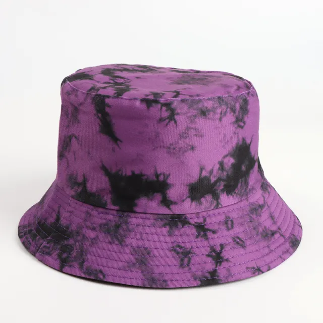 Tie dye Color Double sided 3D Printing Pattern Basin Hat Purple Black - Shop at LoveMi