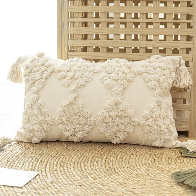 Home Furnishing Tufted Throw Pillow With Tassels Sofa Pillow Cushion Beige Waist Pillow - Shop at LoveMi