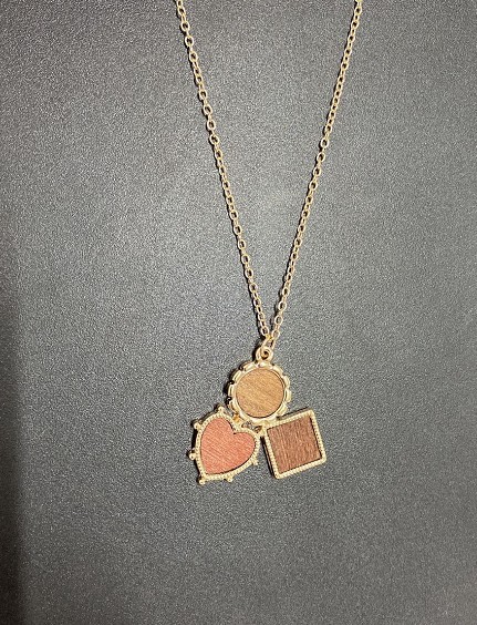 Geometric Round Wood Contrasting Color Combination Pendant Necklace