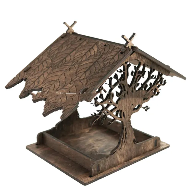 Wooden Home Garden Outdoor Bird Feeder Garden Pendant Decoration Feeder Carbonized Color C - Shop at LoveMi