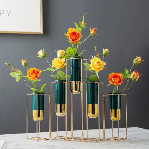 Creative Nordic Metal Iron Test Tube Ceramic Vase Transparent
