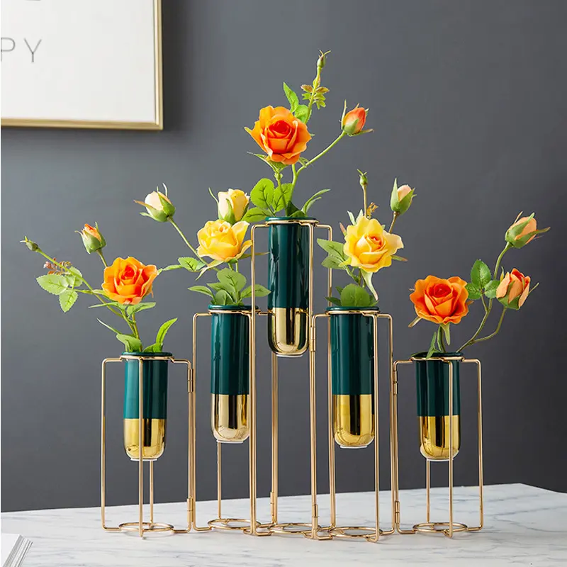 Creative Nordic Metal Iron Test Tube Ceramic Vase Transparent