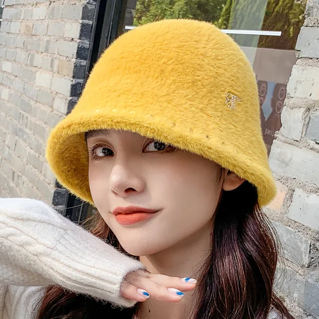 Ladies Fisherman Hat Letters Casual Warm Bucket Hat Yellow - Shop at LoveMi