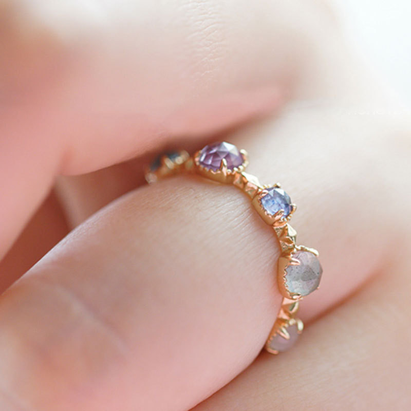 S925 Silver Topa Moonlight Laminated Evergreen Cordierite Amethyst Ring