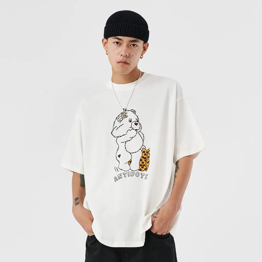 Antidote SnakelabNew Bear Cartoon Print Summer Couple Short-Sleeved T-Shirt Tide Brand Men And Women
