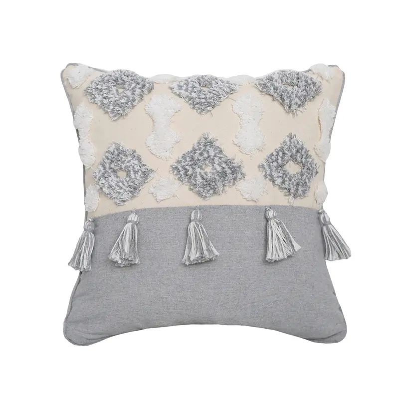 Hand-embroidered Tufted Throw Pillow Fringed Waist Case