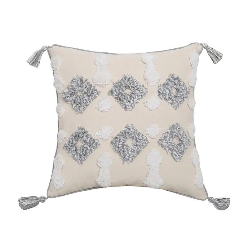 Hand-embroidered Tufted Throw Pillow Fringed Waist Case