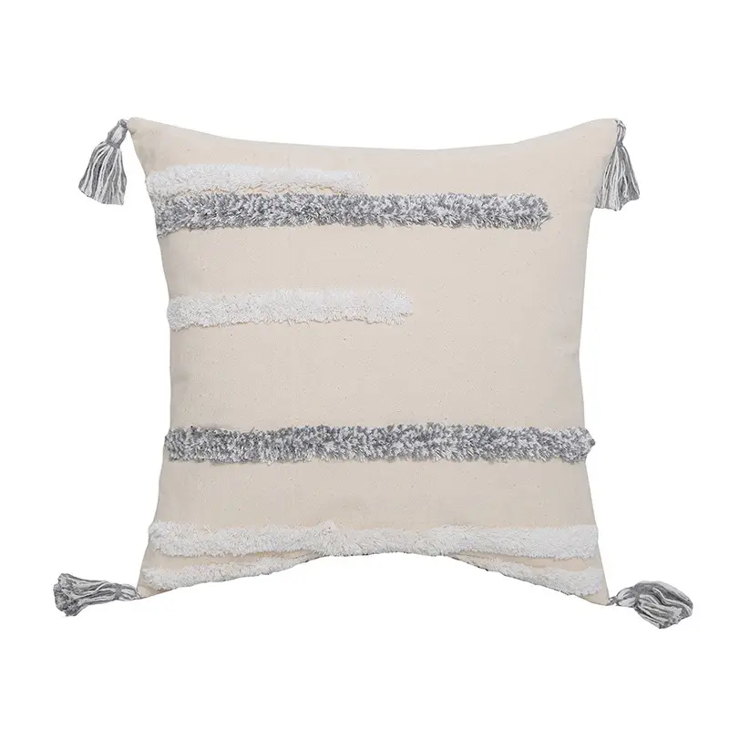 Hand-embroidered Tufted Throw Pillow Fringed Waist Case