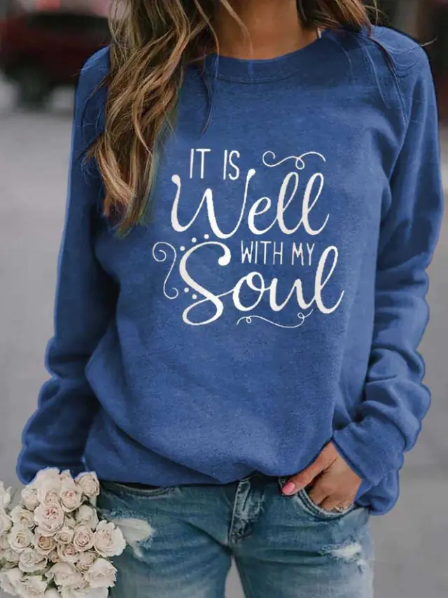 Creative Christmas Loose Round Neck Sweater Blue - Shop at LoveMi