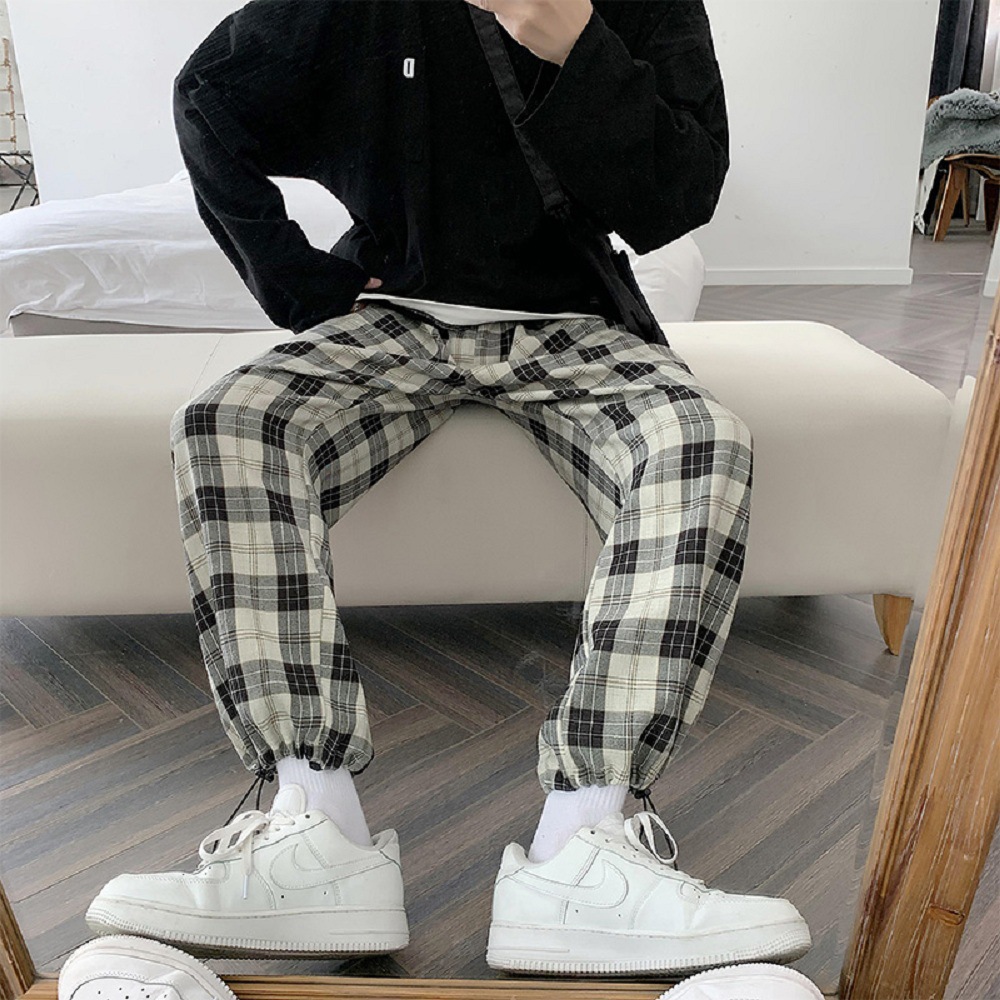 Straight Sports All-match Plaid Cropped Trousers