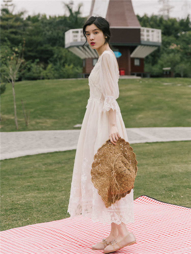 Square-Neck Long Sleeve Dress