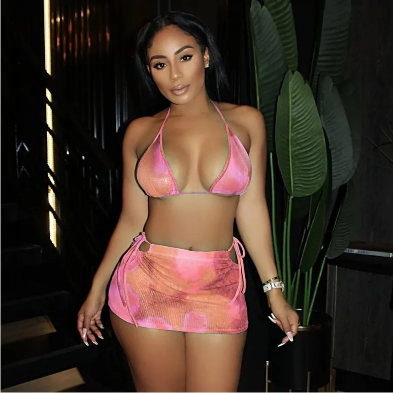 European And American New Style Bikini Tethered Two-piece Sexy Fashion Swimsuit - Pink