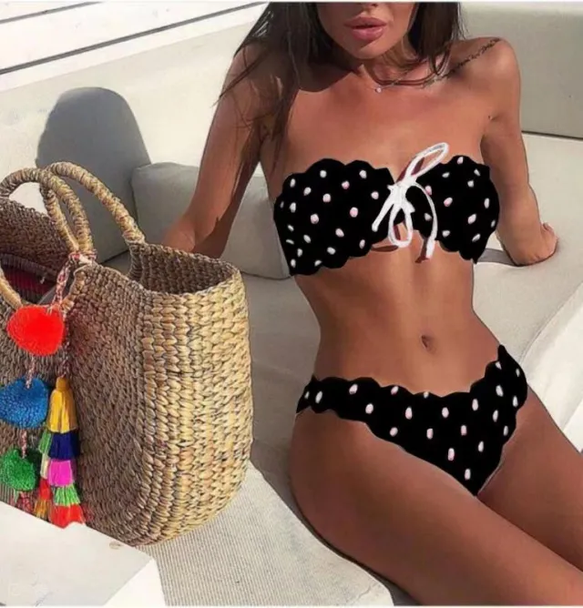 Swimsuit Special Fabric Polka Dot Perforated Printed Bikini Split Black - Shop at LoveMi