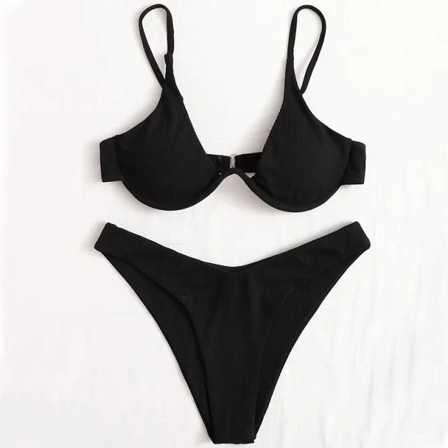 Independent Station Cross border European And American Solid Color Sexy Split Bikini Swimsuit Women Black - Shop at LoveMi