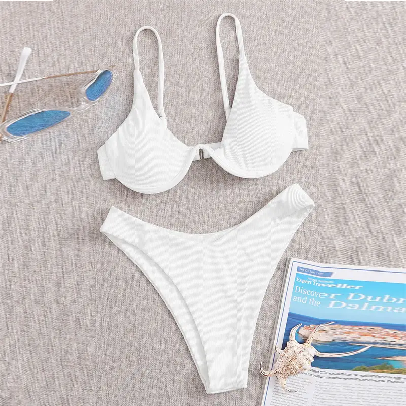 AliExpress Independent Station Cross-border European And American Solid Color Sexy Split Bikini Swimsuit Women