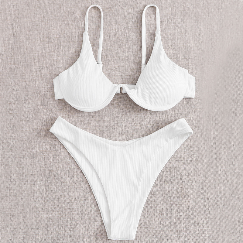 AliExpress Independent Station Cross-border European And American Solid Color Sexy Split Bikini Swimsuit Women