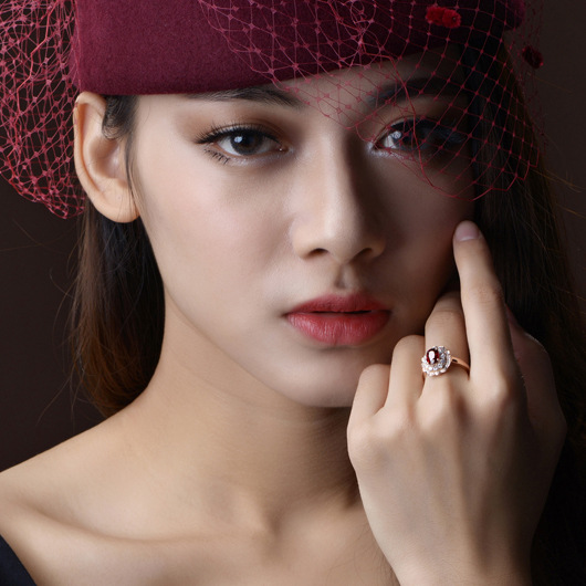 Red Flower Color Treasure Ring Women