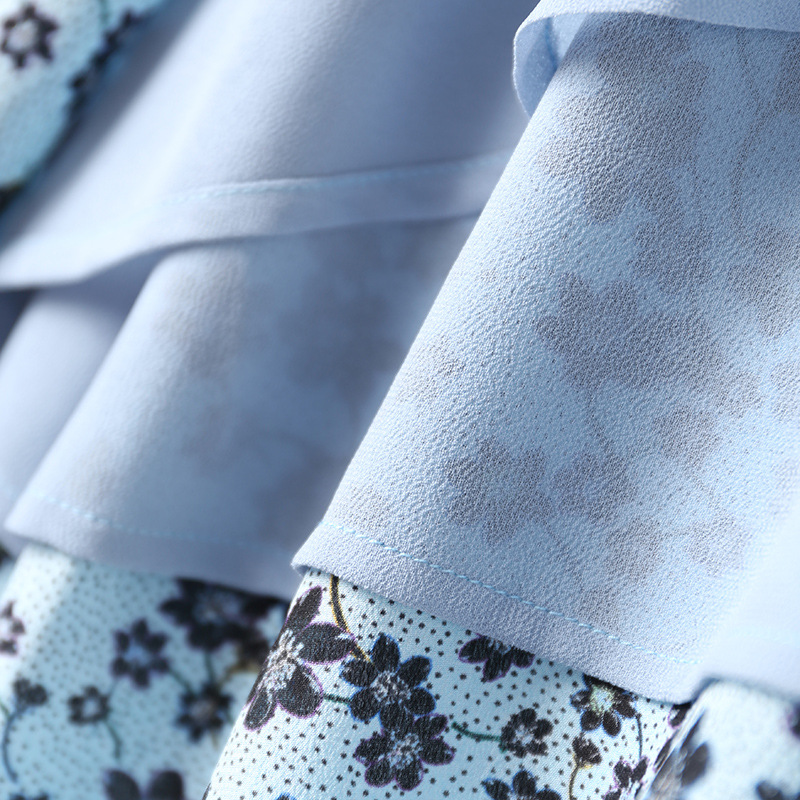 Elegant Silk Print V-neck Short-sleeved Sleeves