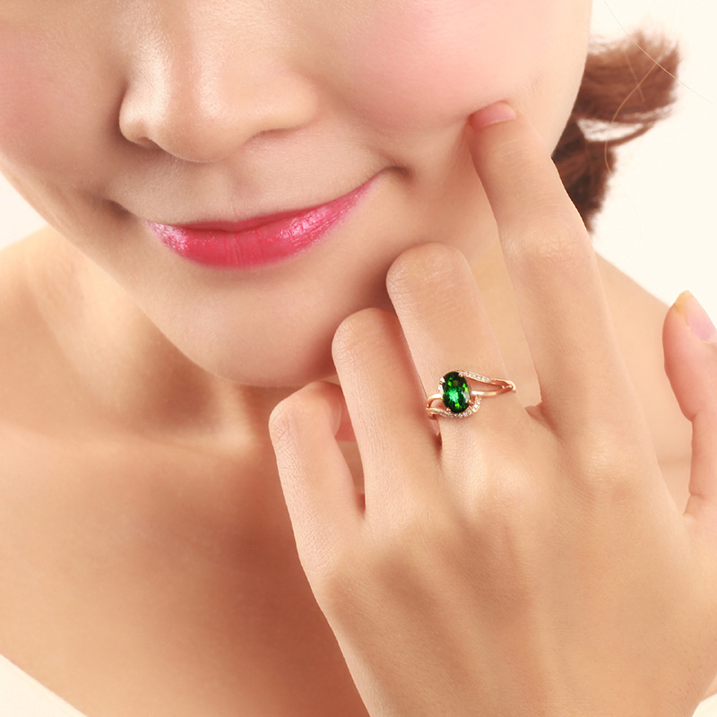 18K Rose Gold Artificial Green Tourmaline Emerald Gemstone Color Treasure Ring
