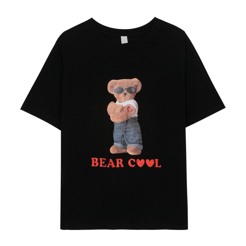 South Korea Dongdaemun T-shirt Female Students Summer New Sunglasses Bear Print Short-sleeved Loose Age Casual Top