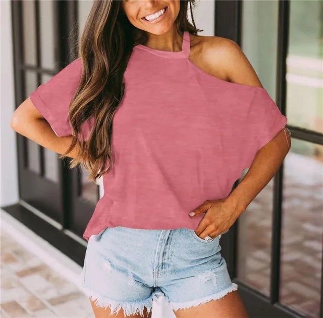 Short sleeved New T Shirt Off The Shoulder Top Women's Clothing Pink - Shop at LoveMi