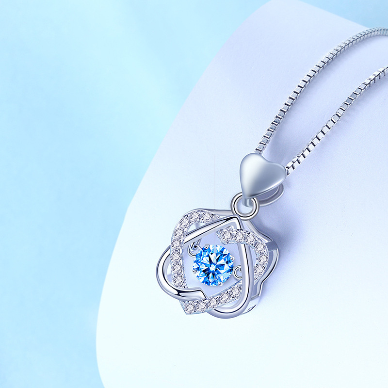 Simulated Aquamarine Topaz, Light And Luxurious, Full Diamond Pendant