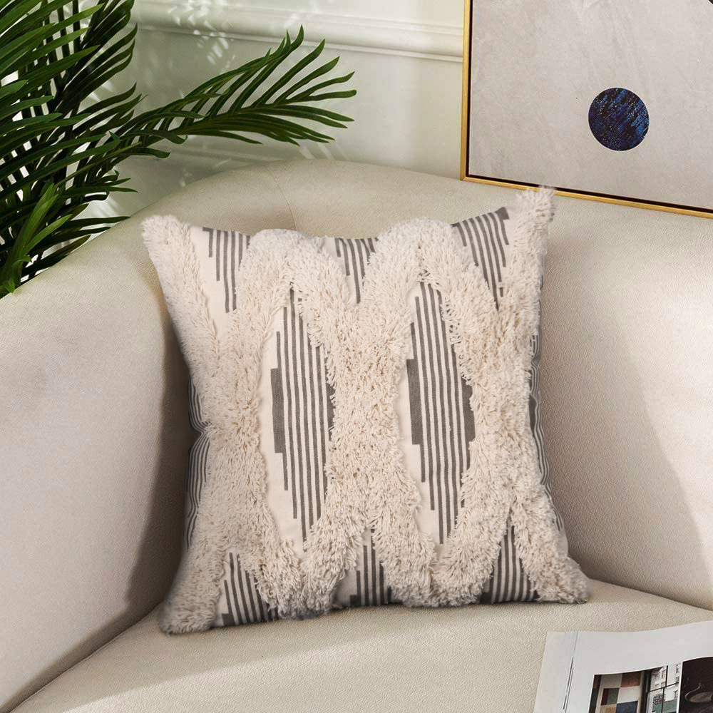 Home Furnishing Cotton Woven Pinstripe Printed Tufted Pillowcase Sofa Cushion Car Waist Without Core