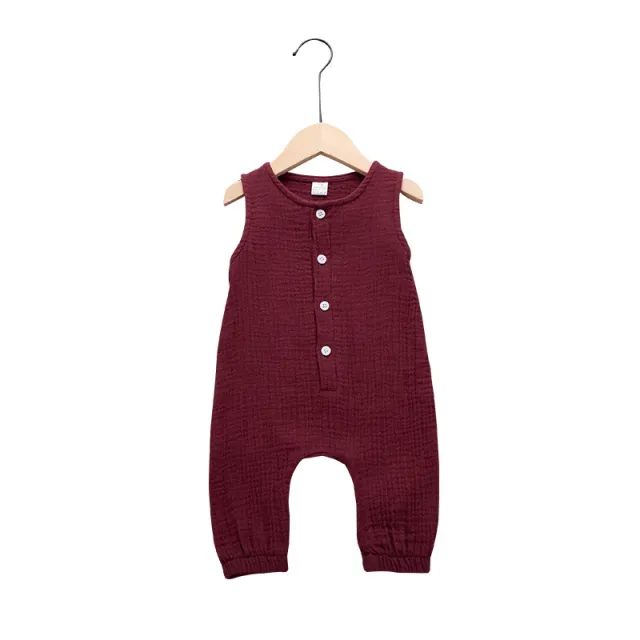 Summer Cotton And Linen 7 color One piece Romper Sleeveless Red - Shop at LoveMi