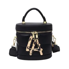 Single Shoulder Messenger Bag Winter LA Bag Fashion Bucket Handbag - Black - View 1